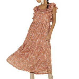 Free People Bonita Floral Print Flutter Sleeve Smocked Maxi Dress Size M - NWT